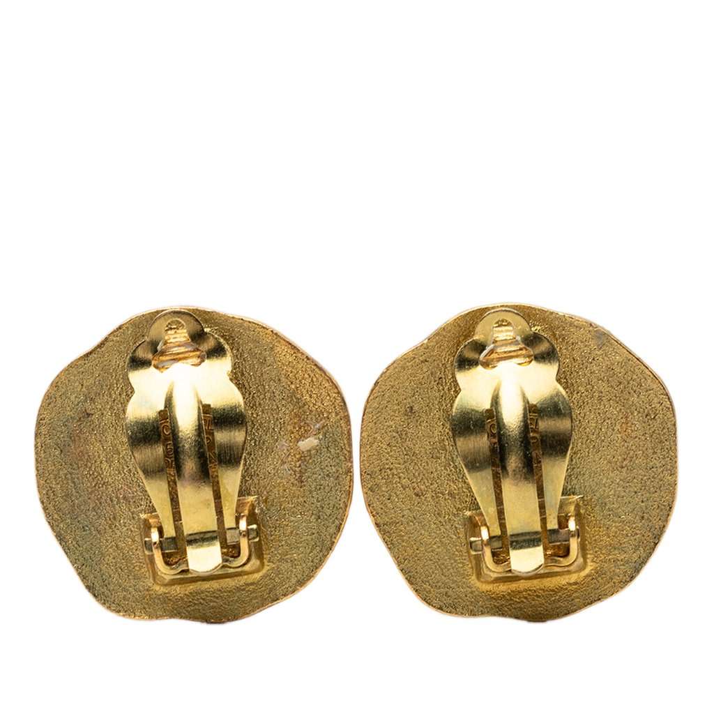 Chanel CC Gold Plated Round Clip On Earrings Gold Metal Very good condition - Back View