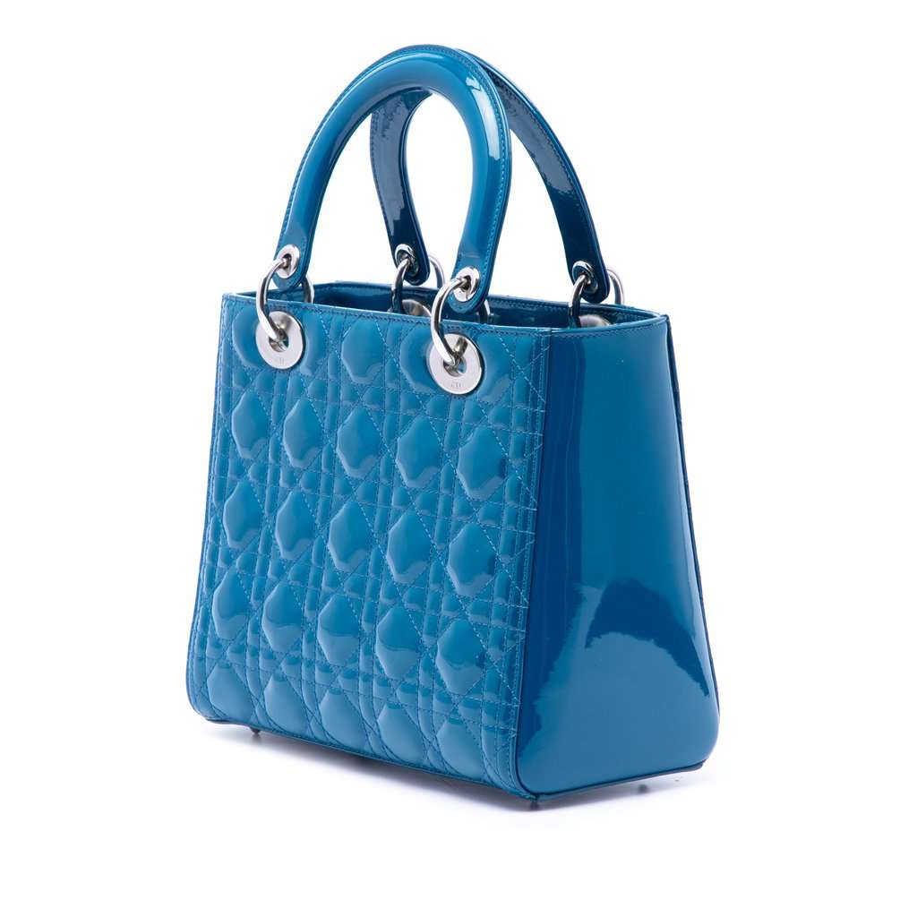 Dior Medium Patent Cannage Lady Dior Blue Leather Very good condition - Back View