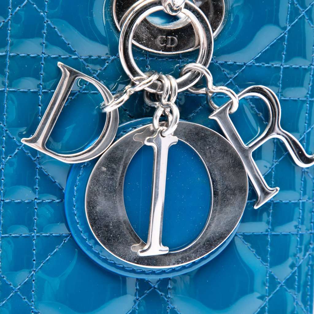 Dior Medium Patent Cannage Lady Dior Blue Leather Very good condition - Box View