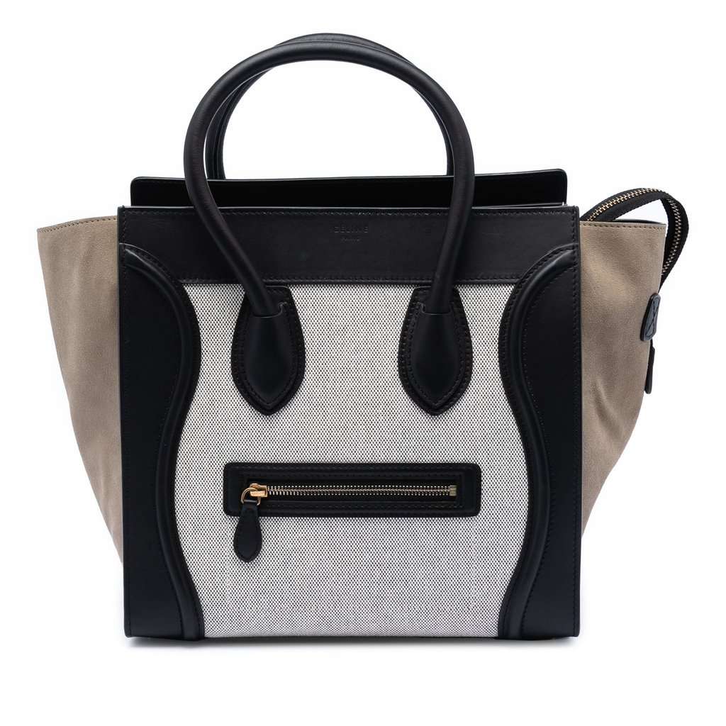 Celine Mini Canvas and Suede Tricolor Luggage Tote Black Very good condition - Front View