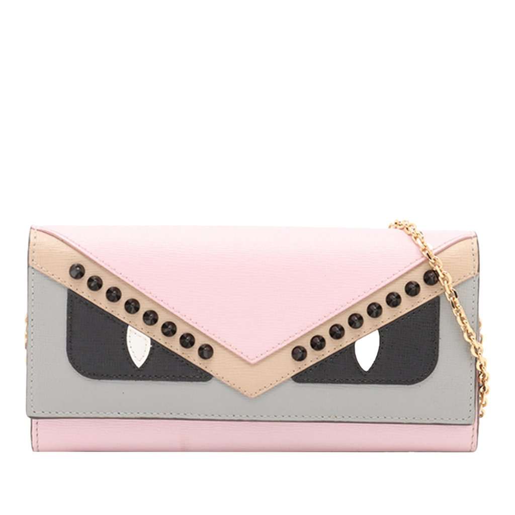 Fendi Studded Leather Monster Eyes Tube Wallet On Chain Pink Leather Very good - Front View