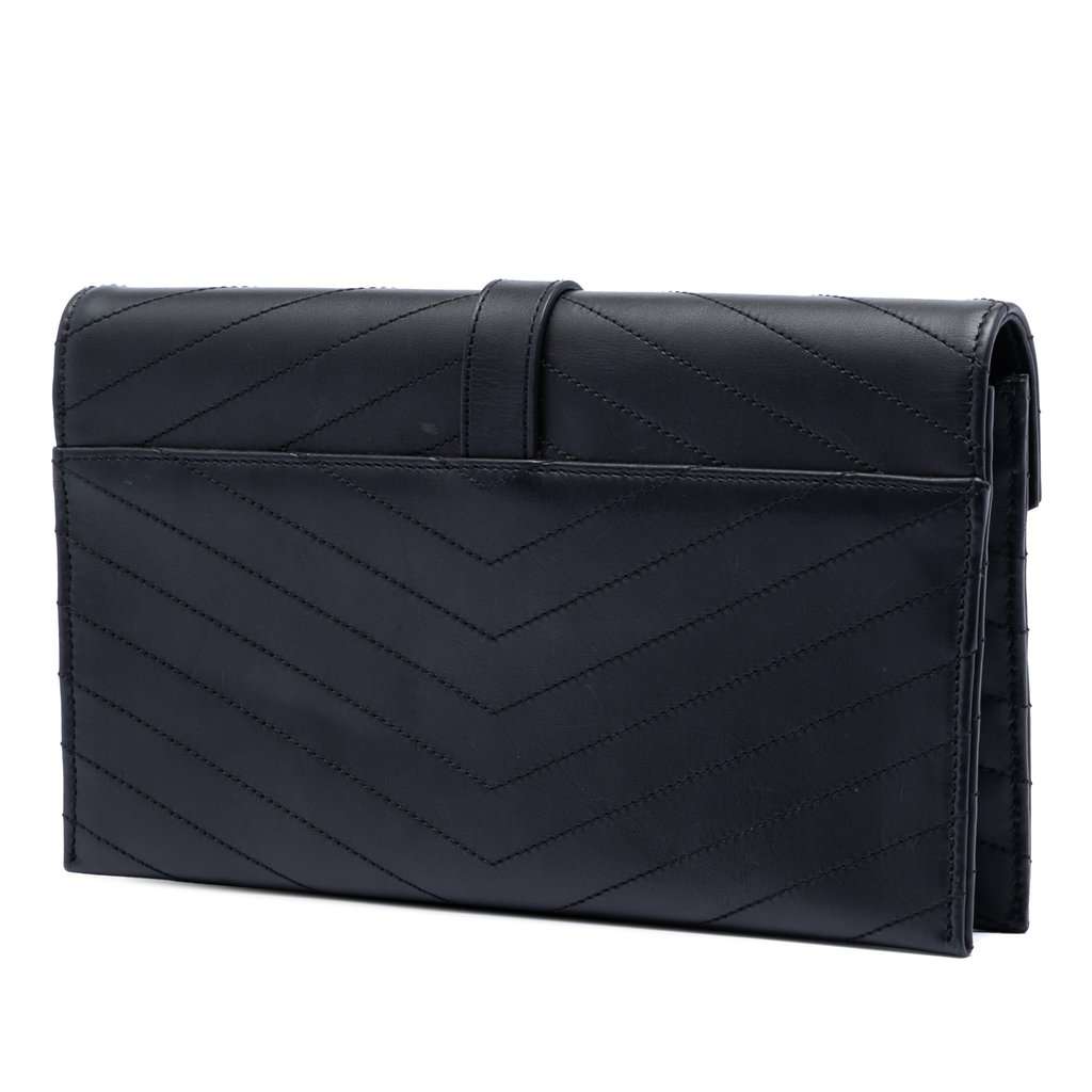 Saint Laurent Lambskin Chevron Monogram Clutch Black Leather Very good condition - Back View
