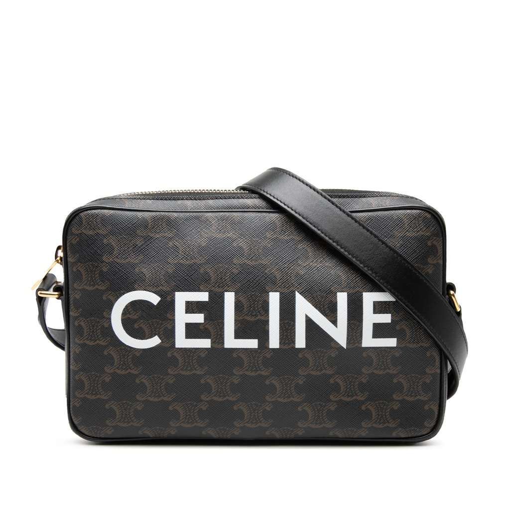 Celine Medium Triomphe Coated Canvas Logo Crossbody Black Very good - Front View
