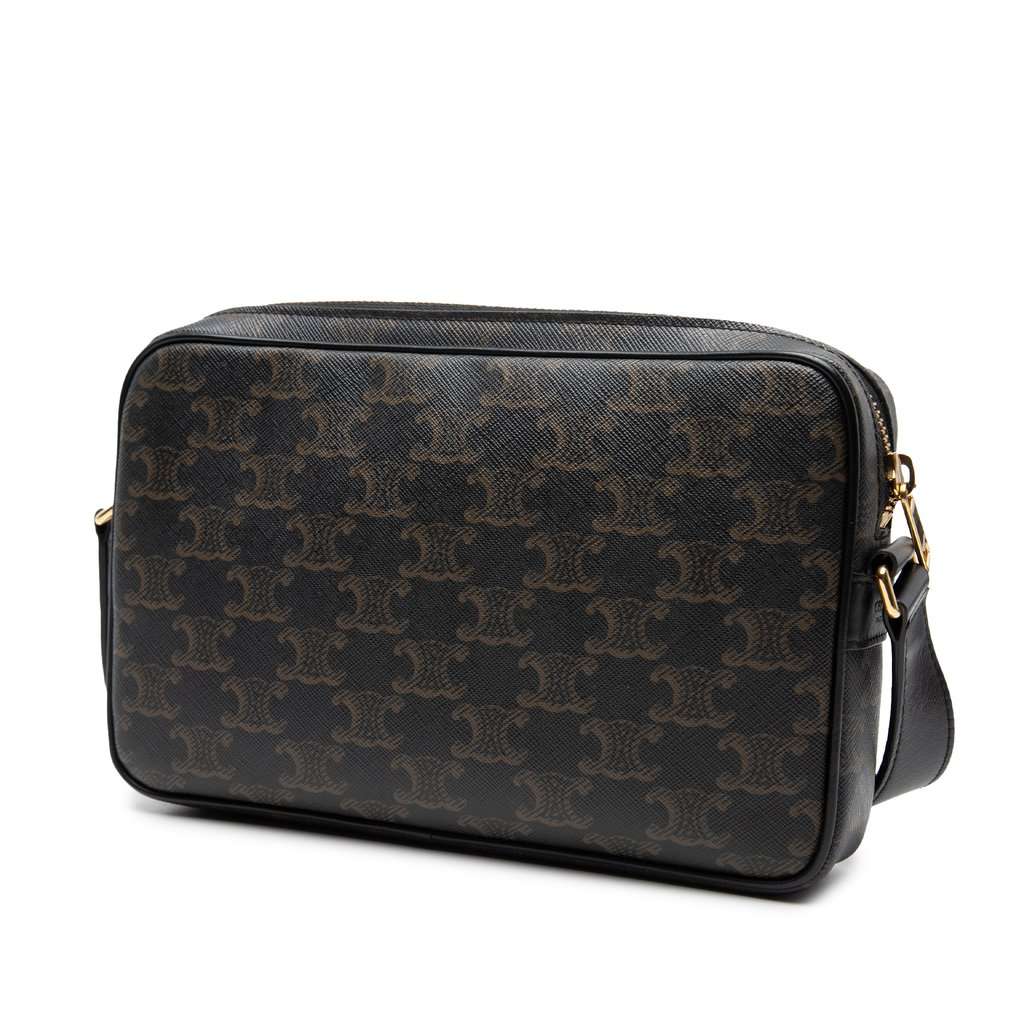 Celine Medium Triomphe Coated Canvas Logo Crossbody Black Very good - Back View
