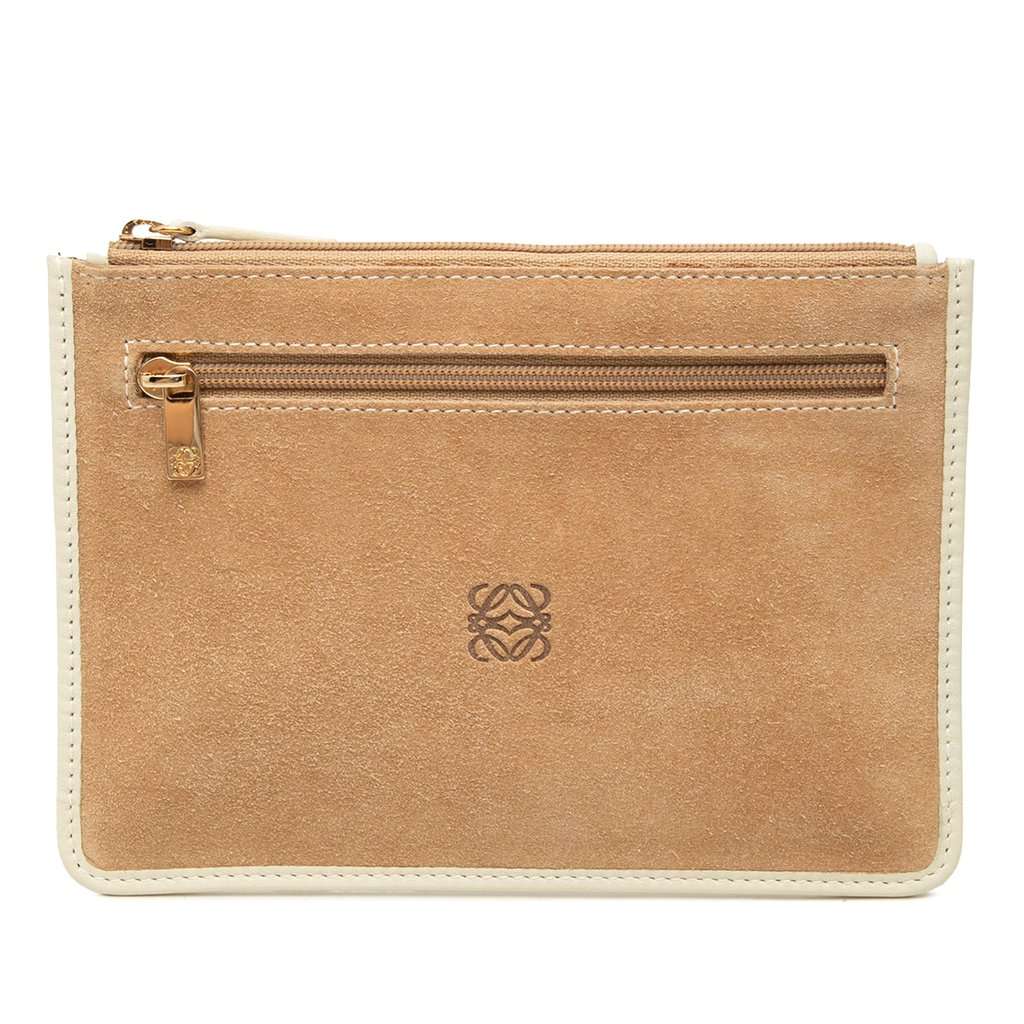 LOEWE Suede Anagram Flat Pouch Beige Leather Very good condition - Front View