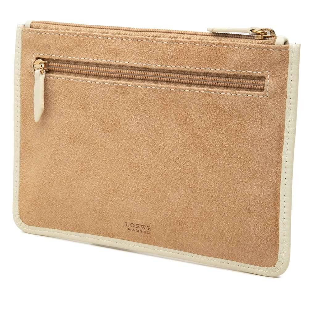 LOEWE Suede Anagram Flat Pouch Beige Leather Very good condition - Back View