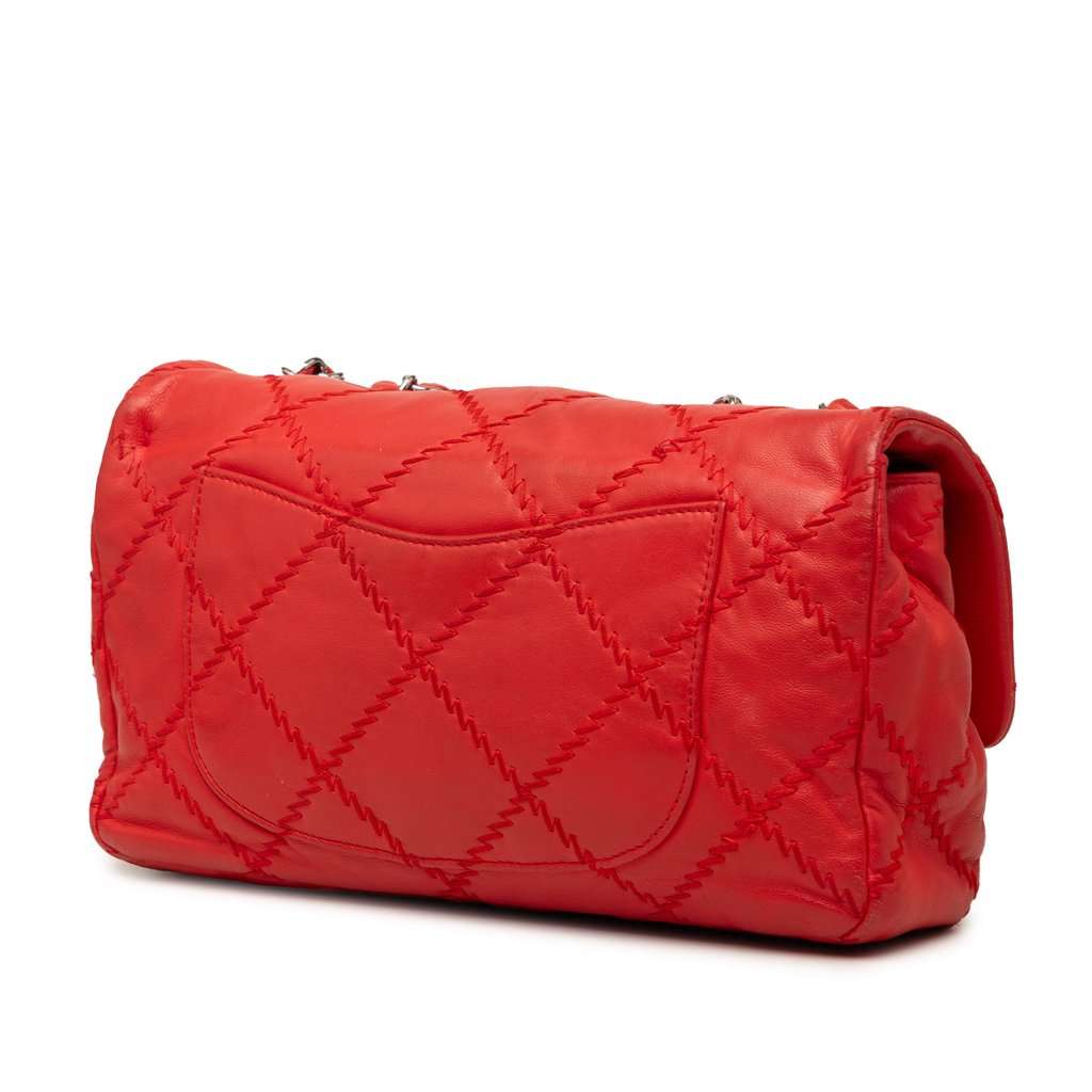 Chanel CC Quilted Lambskin Ultimate Stitch Flap Red Leather Good - Back View