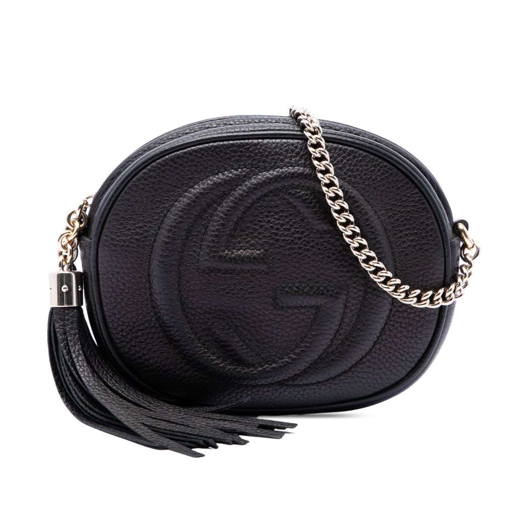 Gucci Mini Pebbled Calfskin Soho Chain Crossbody Black Leather Very good - Front View