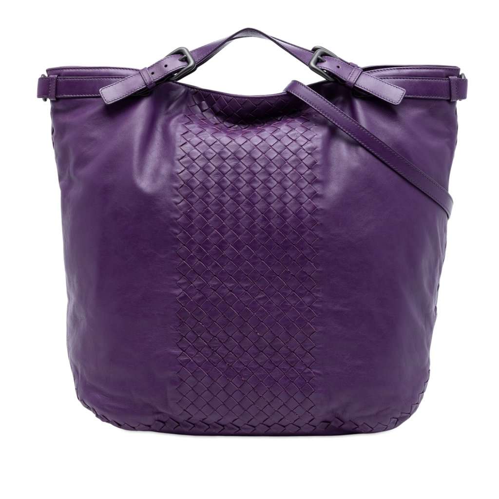 Bottega Veneta Intrecciato Trimmed Nappa Satchel Purple Leather Very good condition - Front View