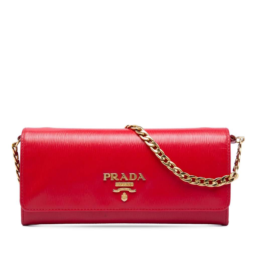 Prada Vitello Move Wallet on Chain Red Leather Very good - Front View