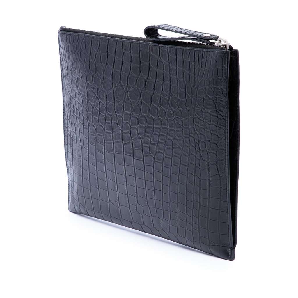 Saint Laurent Croc Embossed Leather Clutch Black Leather Very good - Back View