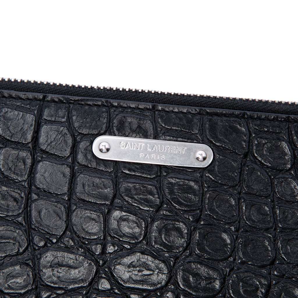 Saint Laurent Croc Embossed Leather Clutch Black Leather Very good - Box View