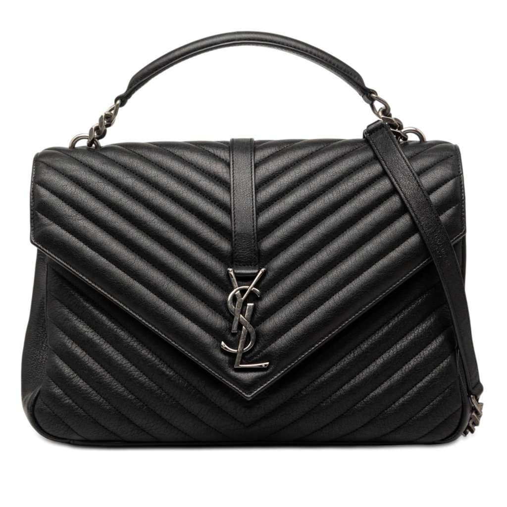 Saint Laurent Large Chevron Sheepskin Monogram College Bag Black Leather Very good - Front View