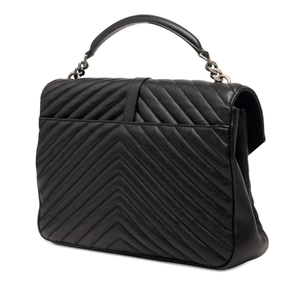 Saint Laurent Large Chevron Sheepskin Monogram College Bag Black Leather Very good - Back View