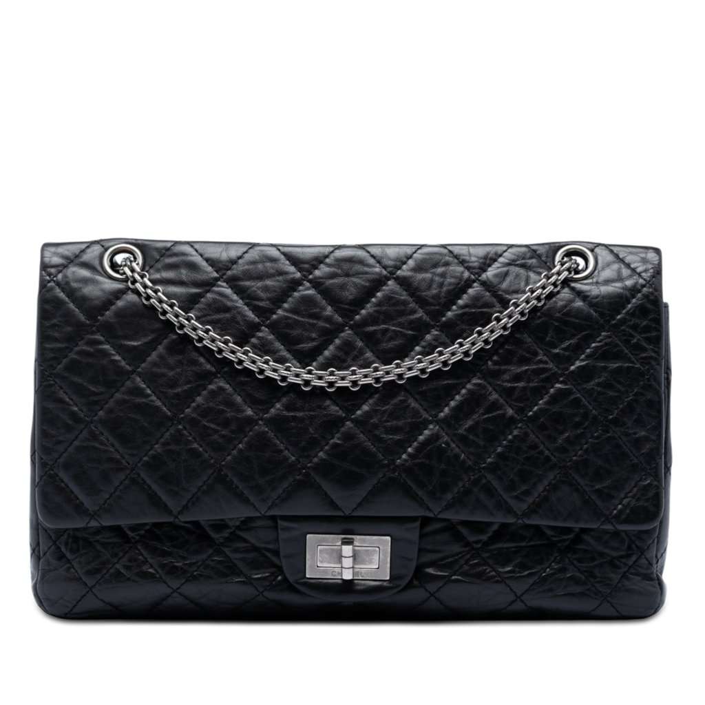 Chanel Quilted Aged Calfskin Reissue 2.55 Double Flap 227 Black Leather Very good condition - Front View
