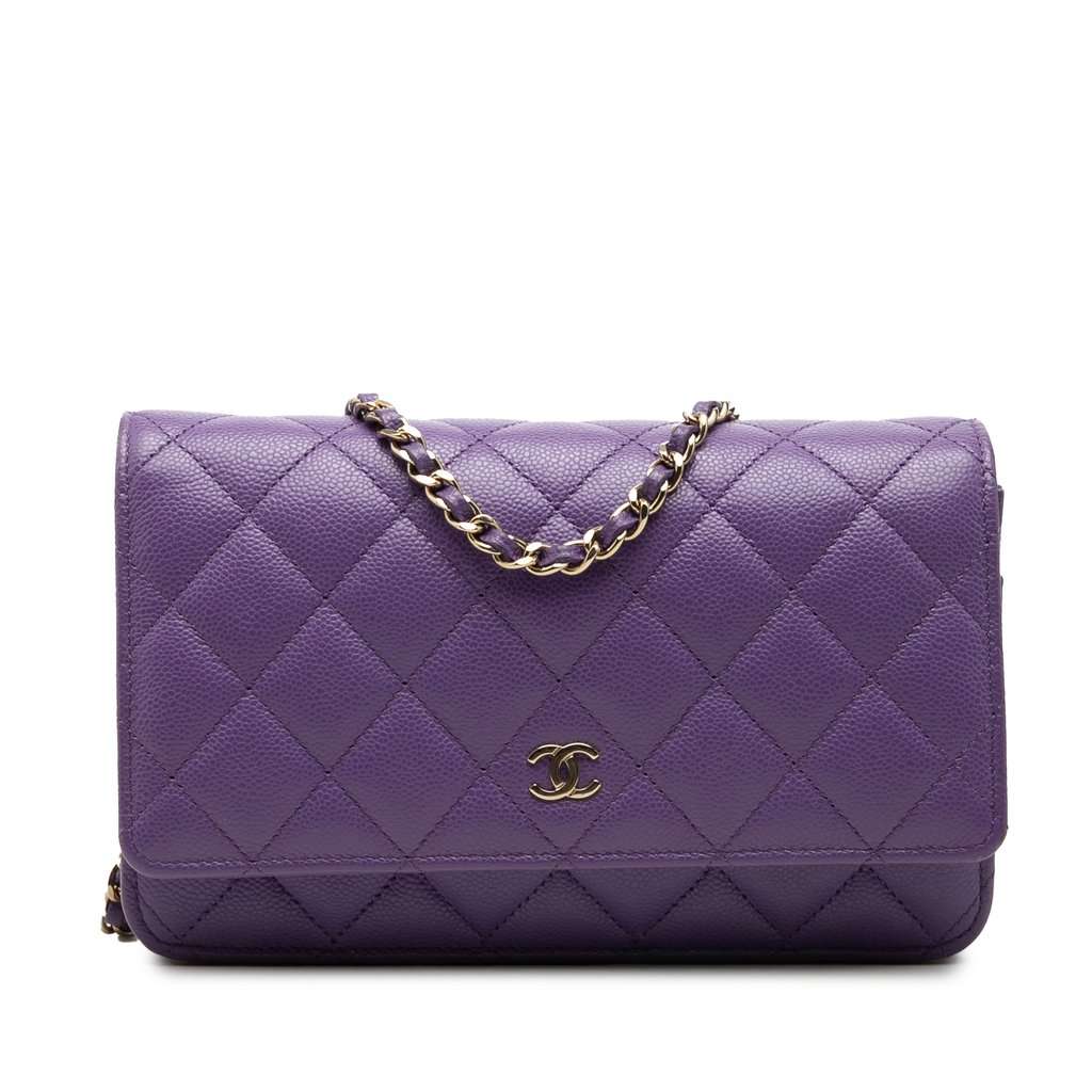 Chanel CC Quilted Caviar Wallet on Chain Purple Leather Very good condition - Front View