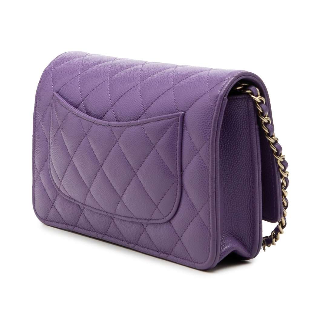 Chanel CC Quilted Caviar Wallet on Chain Purple Leather Very good condition - Back View