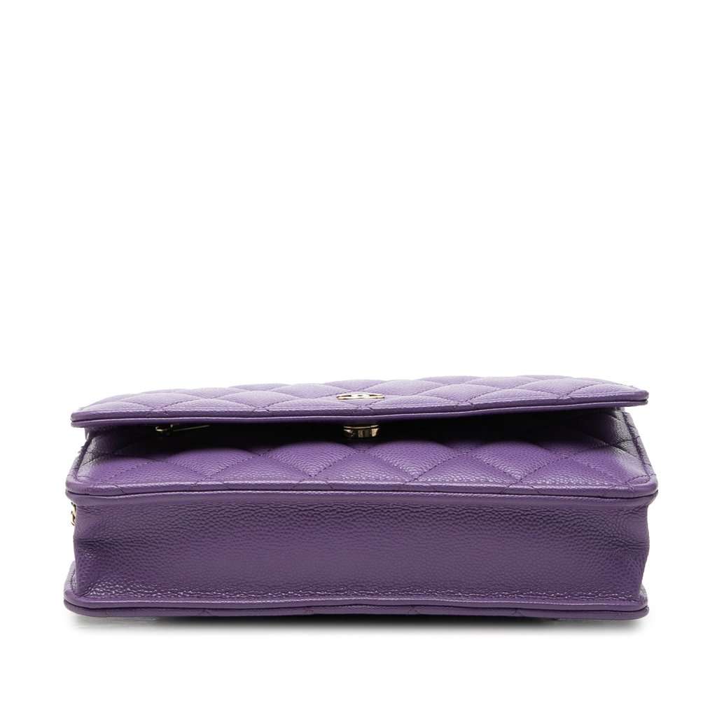 Chanel CC Quilted Caviar Wallet on Chain Purple Leather Very good condition - Inside View