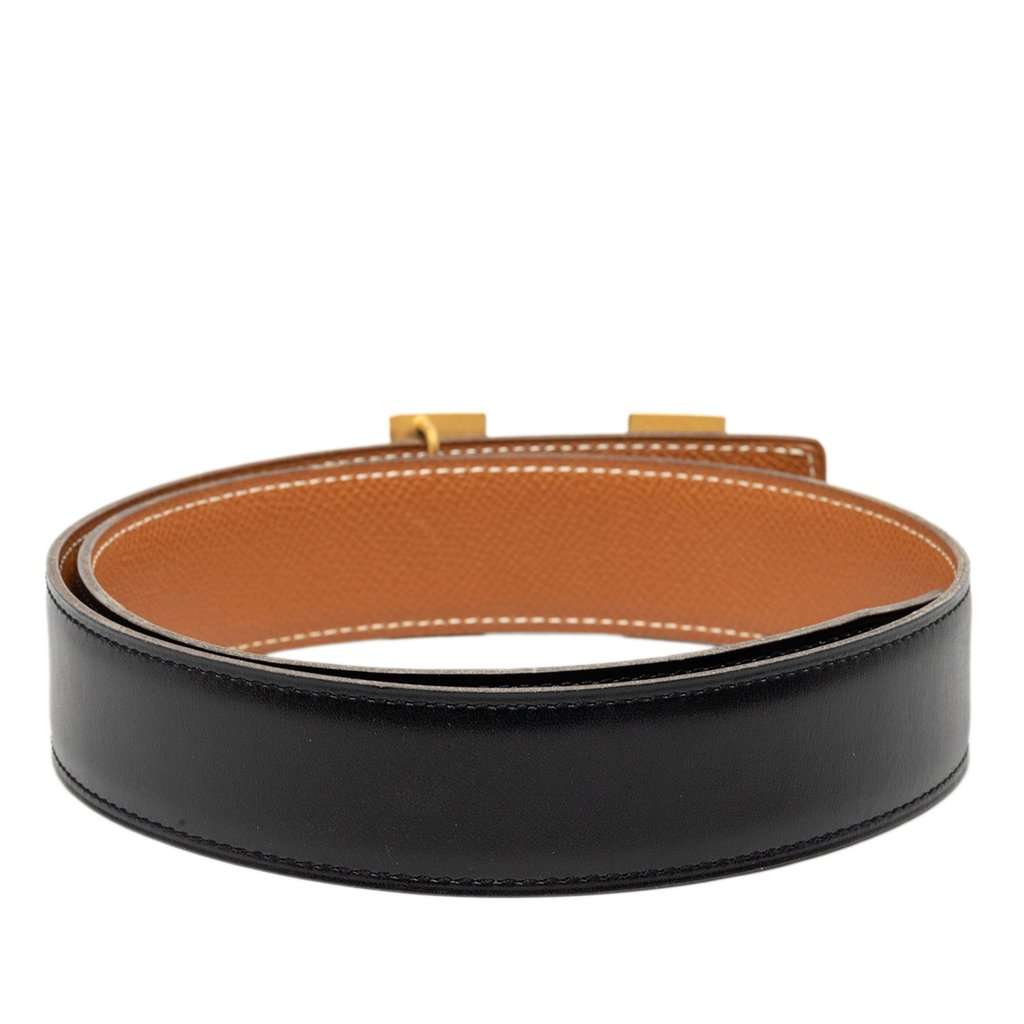 Hermès Box Calf and Courchevel Constance H Reversible Belt Black Leather Very good - Inside View