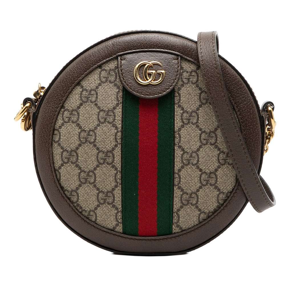 Gucci Mini GG Supreme Web Ophidia Round Crossbody Beige Very good condition - Front View