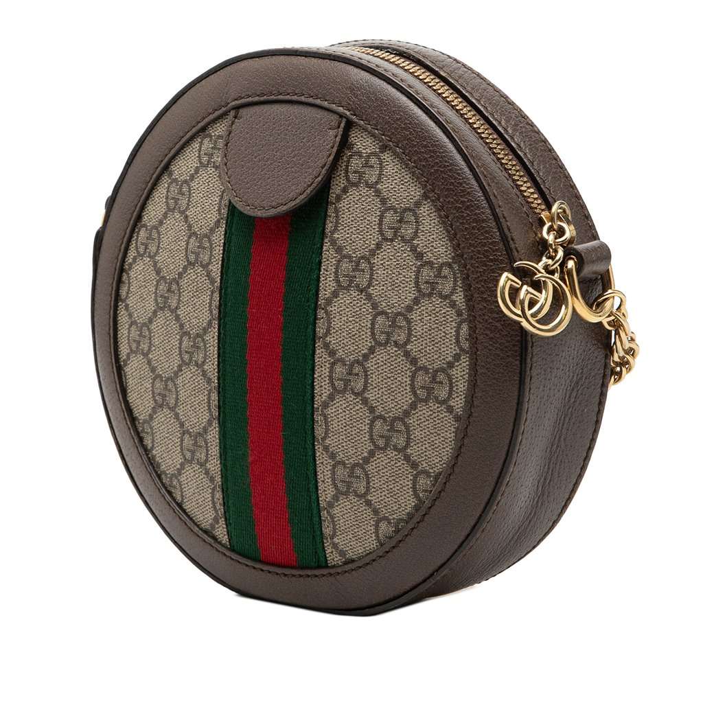 Gucci Mini GG Supreme Web Ophidia Round Crossbody Beige Very good condition - Back View