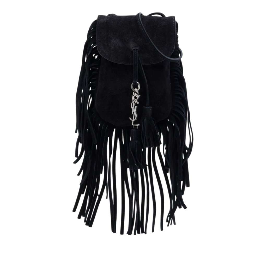 Saint Laurent Toy Suede Anita Fringed Crossbody Black Leather Very good - Front View