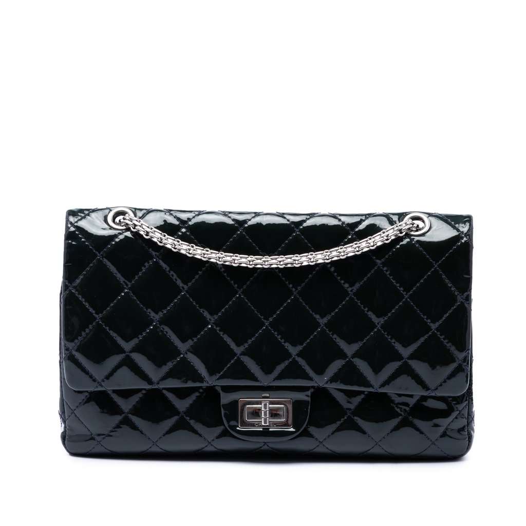 Chanel Quilted Patent Reissue 2.55 Double Flap 227 Blue Leather Very good condition - Front View