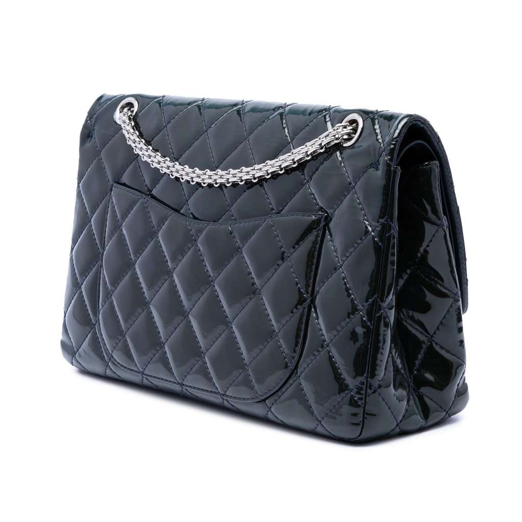 Chanel Quilted Patent Reissue 2.55 Double Flap 227 Blue Leather Very good condition - Back View