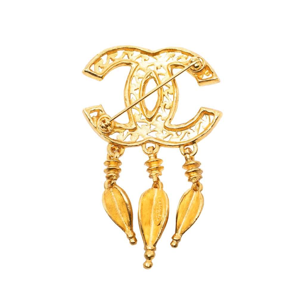 Chanel CC Gold Plated Filigree Pin Brooch Gold Metal Very good condition - Back View