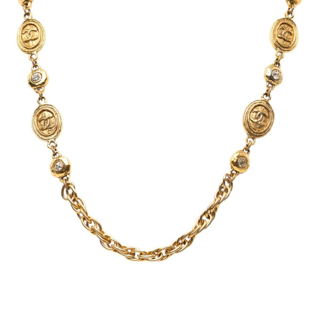 Chanel CC Gold Plated Strass Medallions Pendant Necklace Gold Metal Very good condition - Front View