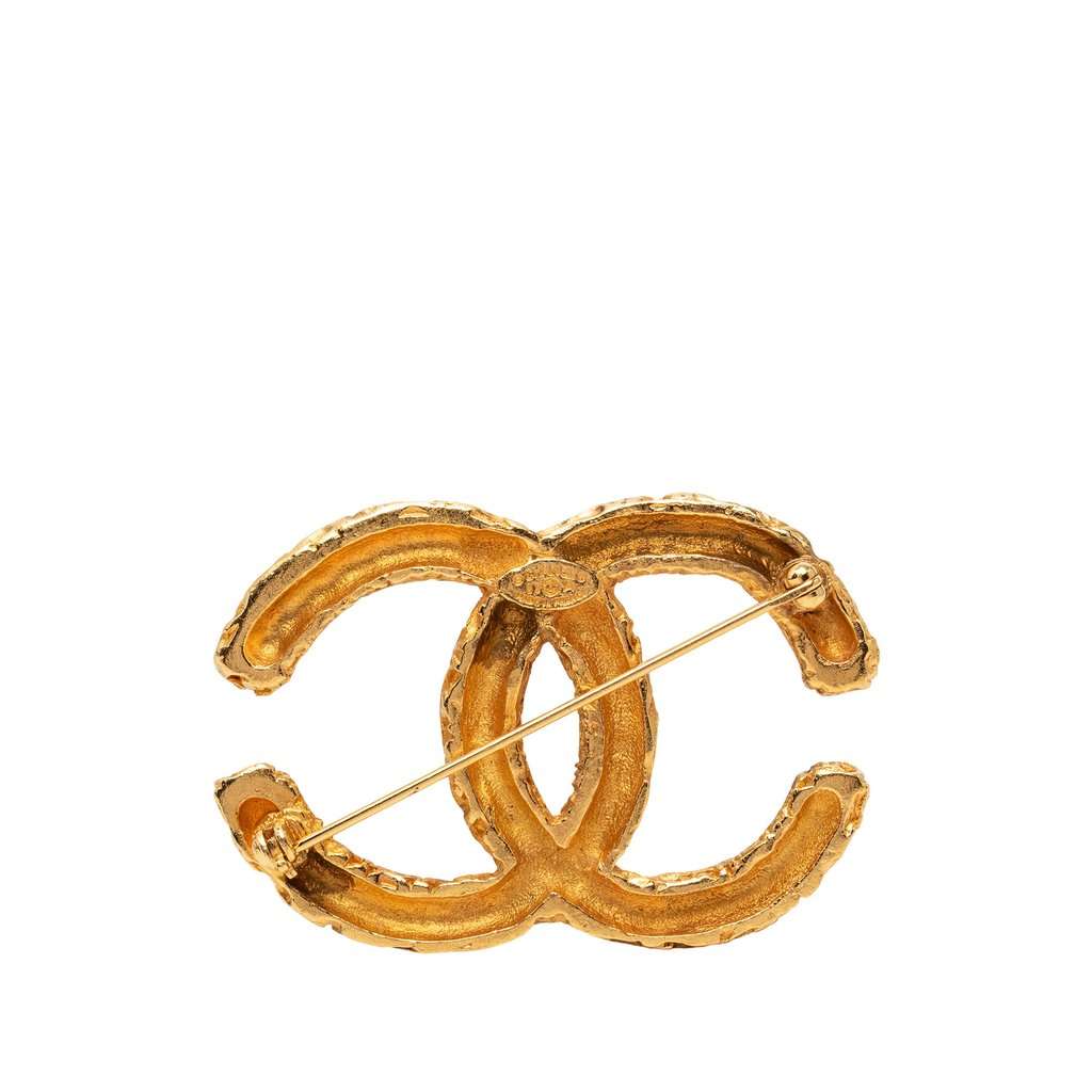 Chanel CC Gold Plated Baroque Embossed Brooch Gold Metal Very good - Back View