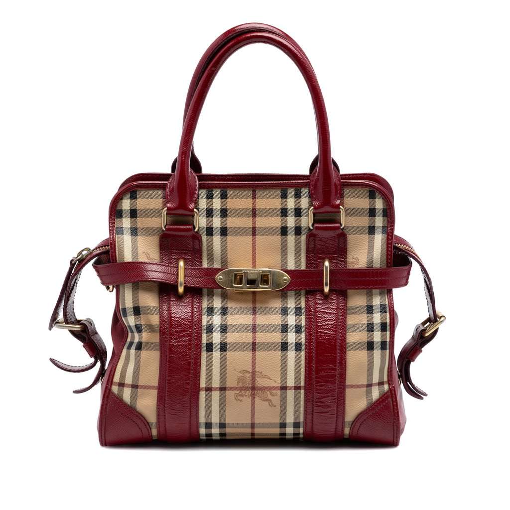 Burberry Haymarket Check Coated Canvas Minford Portrait Satchel Beige Very good condition - Front View