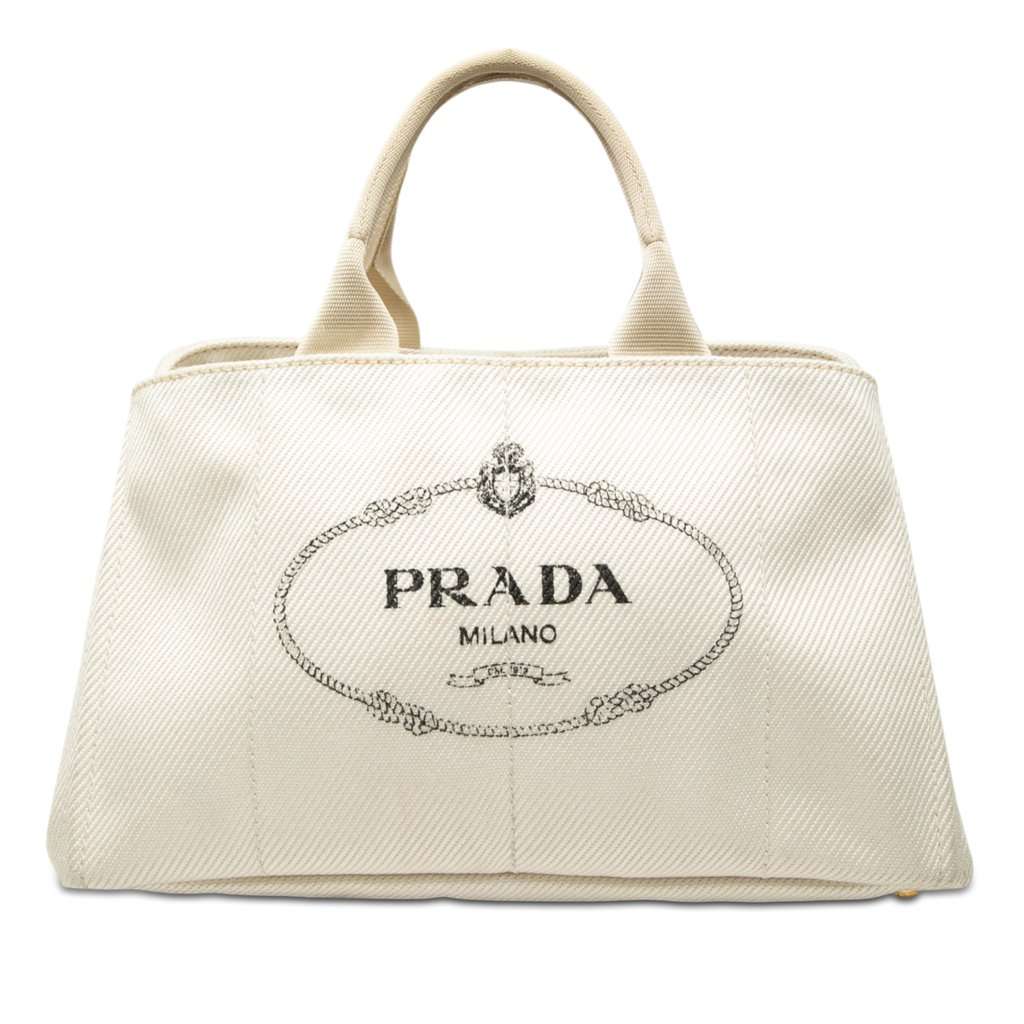Prada Large Denim Canapa Logo Satchel White Very good condition - Front View