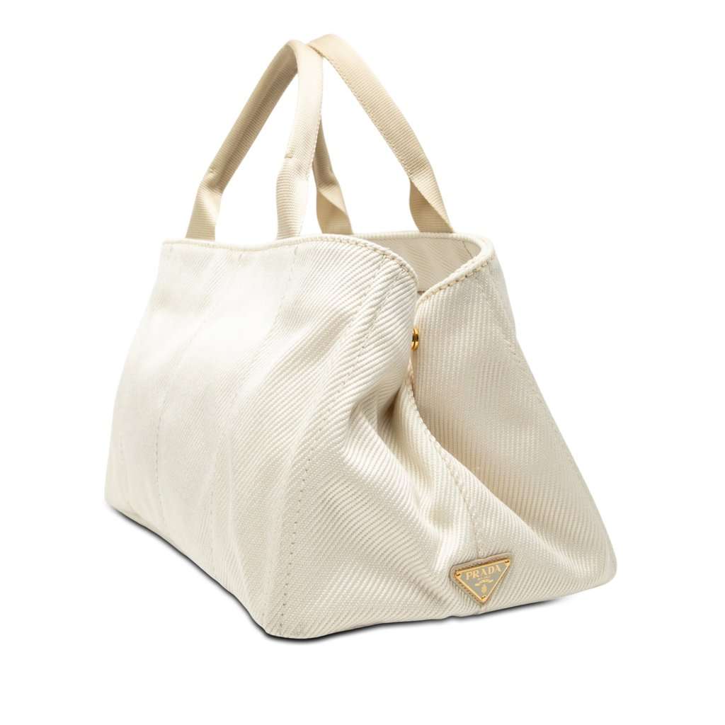 Prada Large Denim Canapa Logo Satchel White Very good condition - Back View
