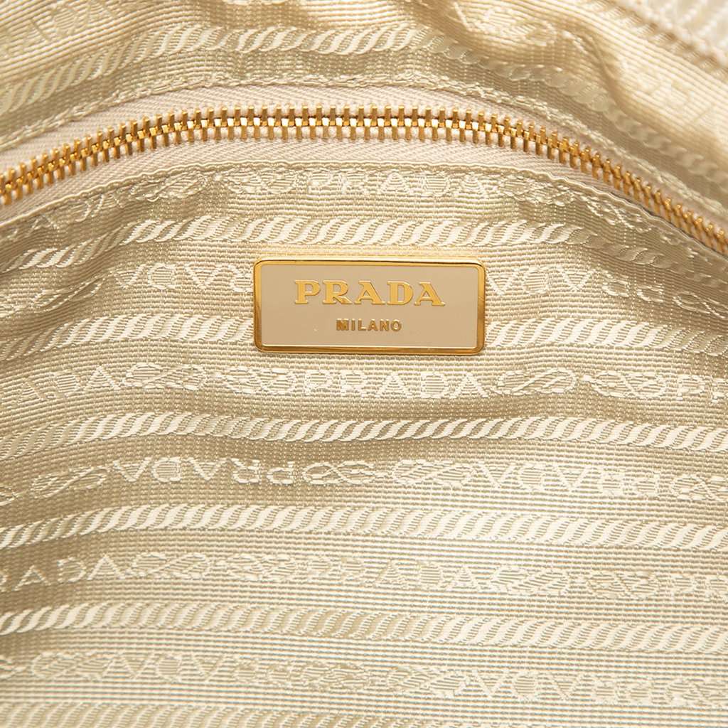 Prada Large Denim Canapa Logo Satchel White Very good condition - Box View