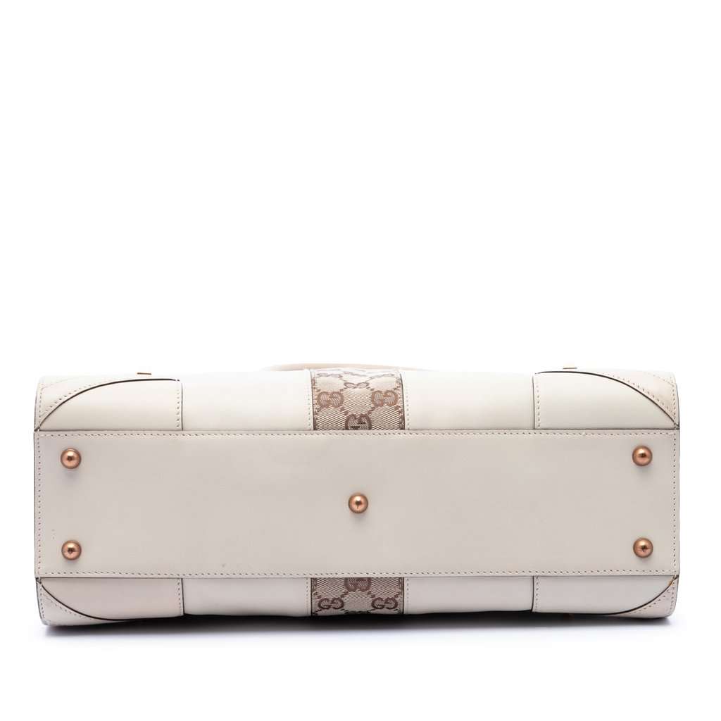 Gucci Calfskin and GG Canvas Nailhead Tote White Leather Very good condition - Inside View