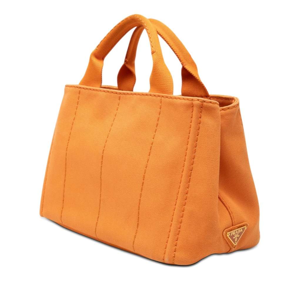 Prada Small Canvas Canapa Logo Satchel Orange Very good condition - Back View