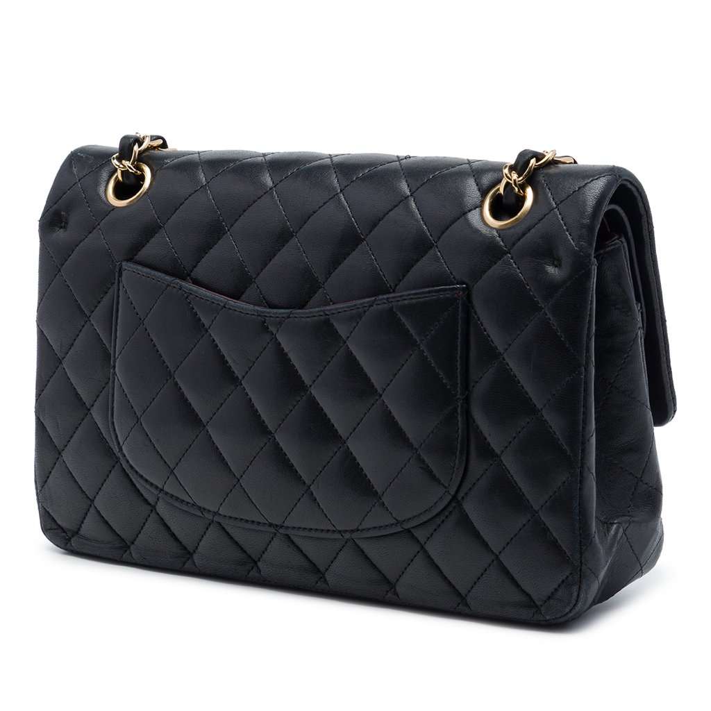 Chanel Medium Classic Lambskin Double Flap Black Leather Very good - Back View