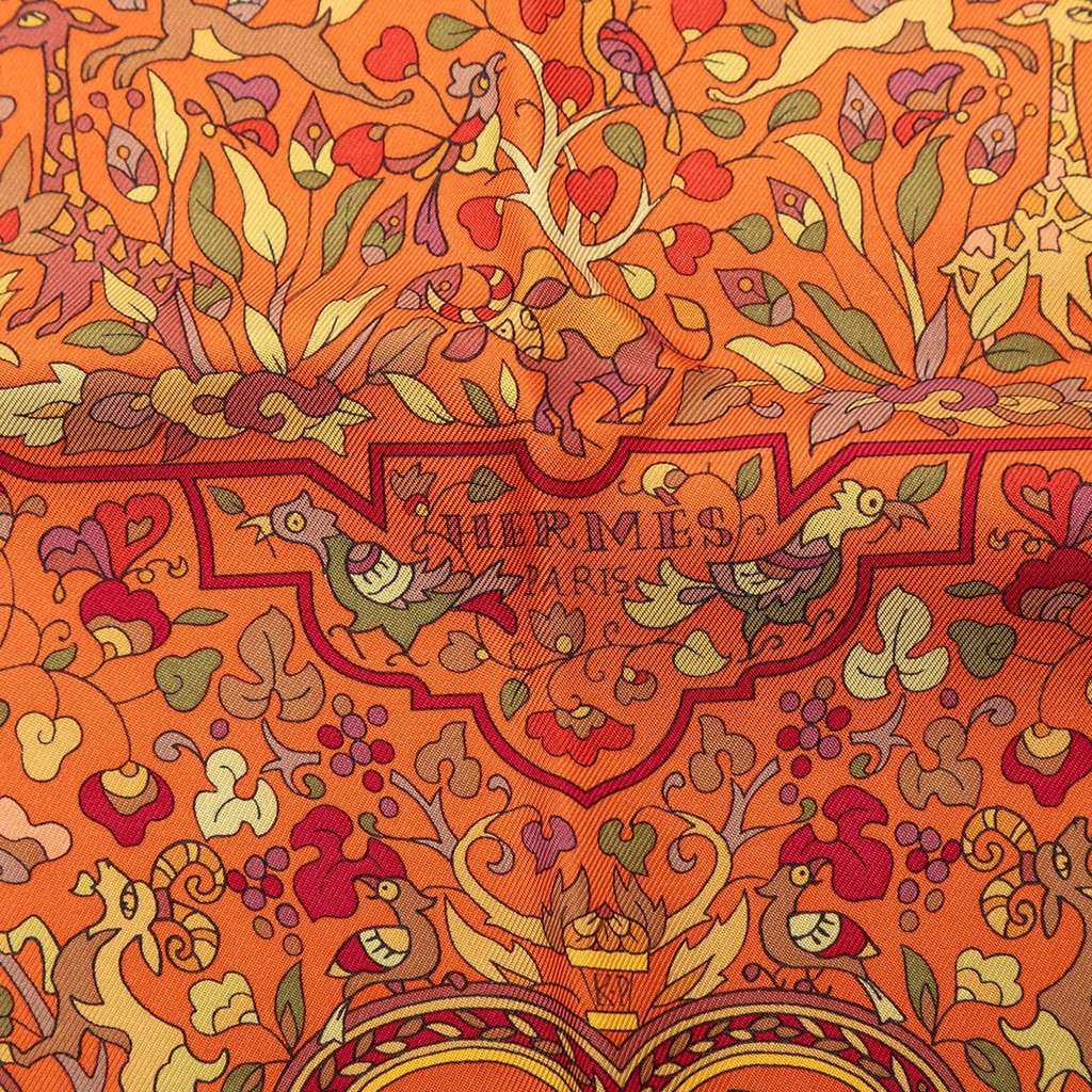 Hermès Les Jardins d Armenie Silk Scarf 90 Orange Never worn - Back View