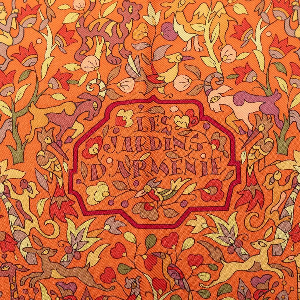 Hermès Les Jardins d Armenie Silk Scarf 90 Orange Never worn - Inside View