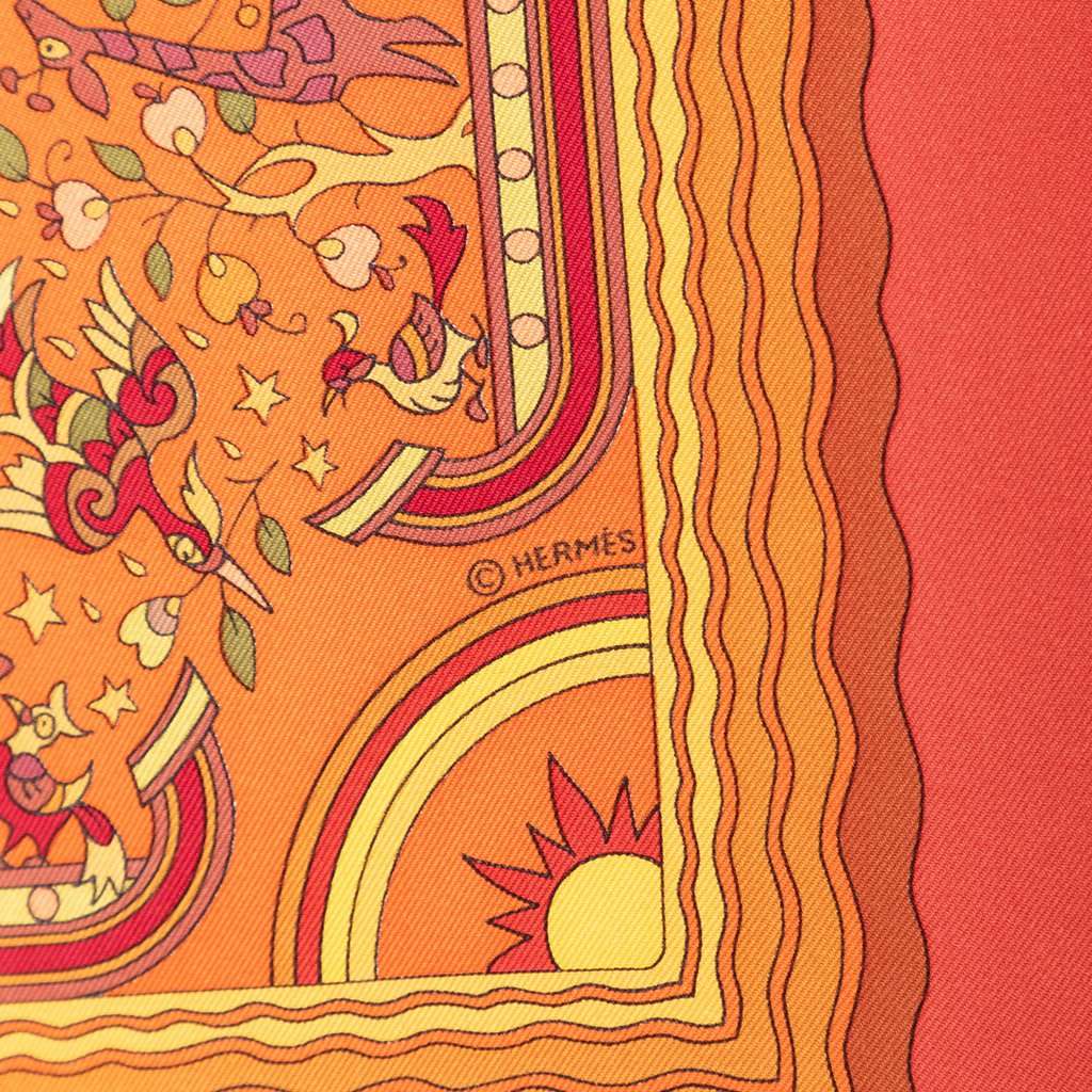 Hermès Les Jardins d Armenie Silk Scarf 90 Orange Never worn - Model View