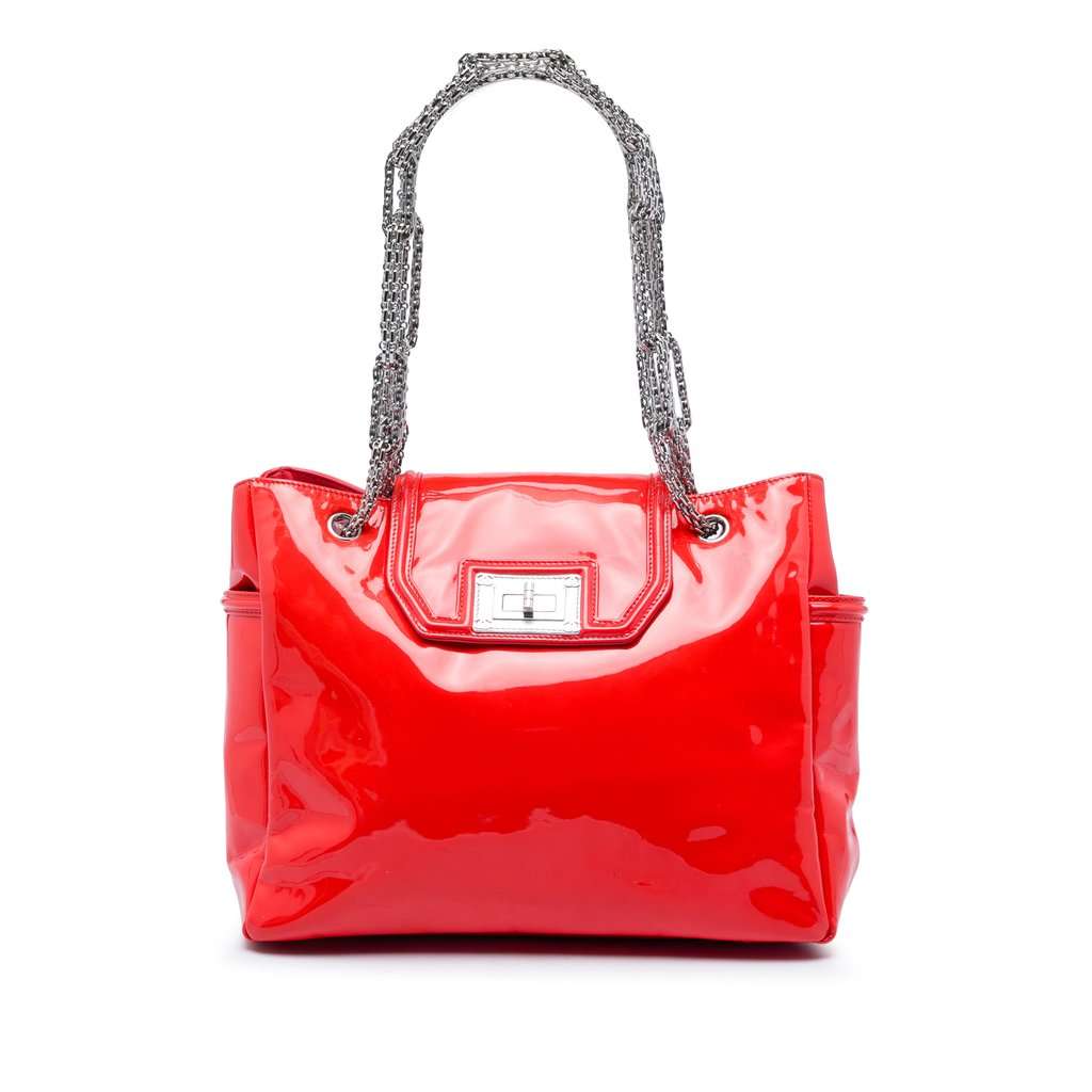 Chanel Patent Mademoiselle Lock Bijoux Chain Tote Red Leather Very good - Front View