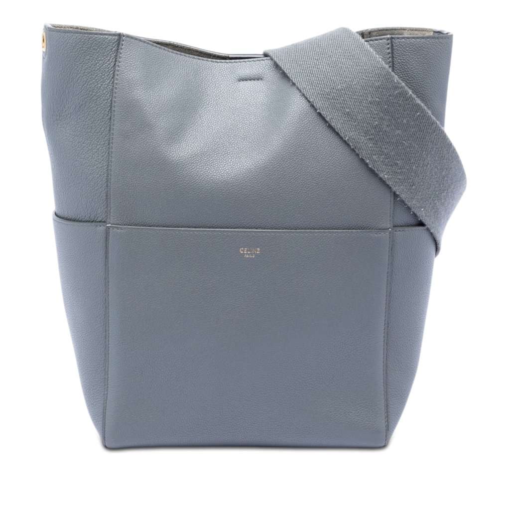Celine Medium Leather Seau Sangle Bucket Bag Grey Leather Very good condition - Front View
