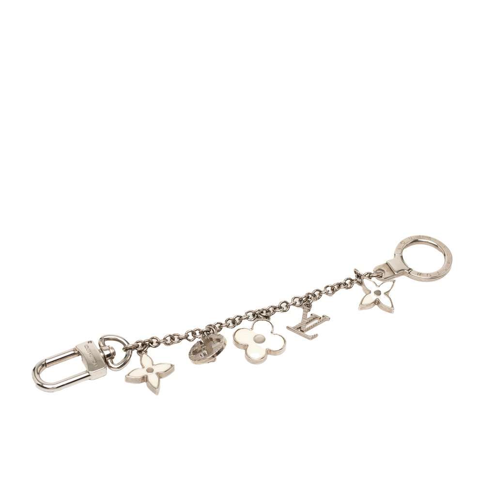 Louis Vuitton Brass Fleur D Epi Key Chain and Bag Charm Silver Metal Very good - Front View