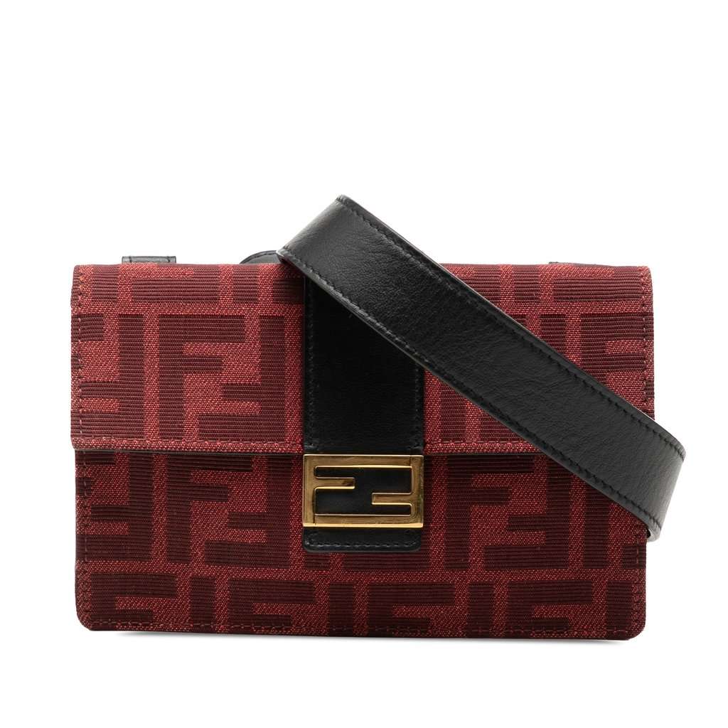 Fendi Zucca Canvas Convertible Baguette Pouch Red Very good - Front View