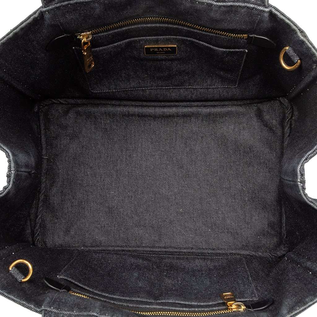 Prada Denim Canapa Logo Satchel Black Very good condition - Model View