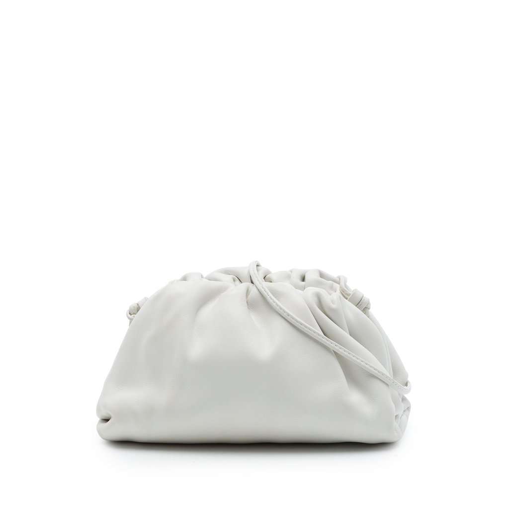 Bottega Veneta Lambskin The Mini Pouch Crossbody White Leather Very good - Front View