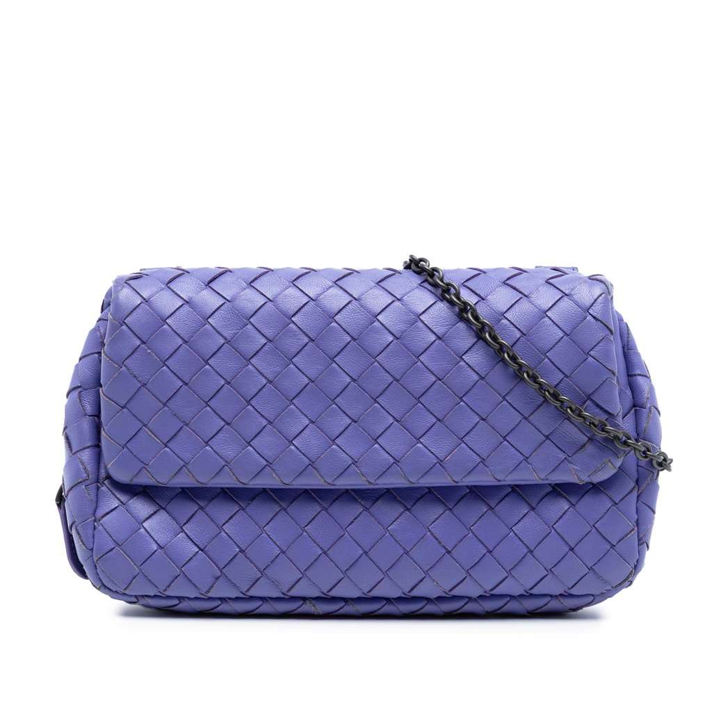 Bottega Veneta Mini Nappa Intrecciato Expandable Chain Flap Crossbody Purple Leather Very good - Front View