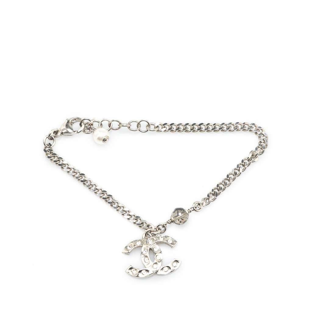 Chanel Silver CC Rhinestones Charms Bracelet Silver Metal Very good condition - Front View