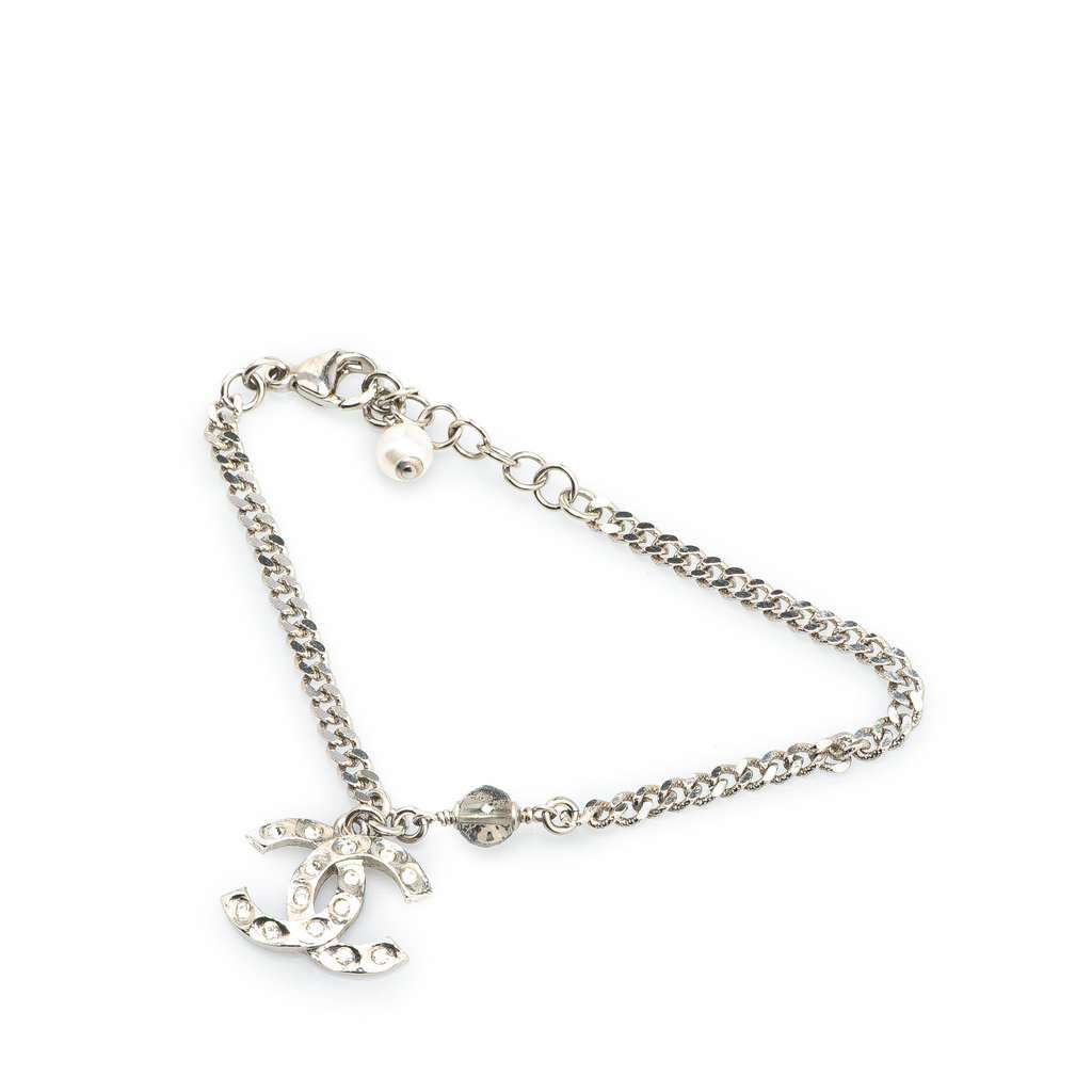 Chanel Silver CC Rhinestones Charms Bracelet Silver Metal Very good condition - Back View